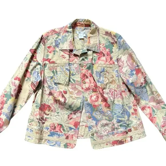 Coldwater Creek Floral Denim Jacket Size 1X Womens - Picture 1 of 5